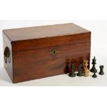 A GEORGE III MAHOGANY TEA CADDY, THE FITTED INTERIOR RETAINING A PAIR OF CANISTERS, 31CM L