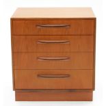 A G-PLAN TEAK CHEST OF DRAWERS, 76CM H; 73 X 45CM