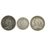 UNITED KINGDOM SILVER COINS, CROWN 1884 AND 1890 AND FLORIN 1892