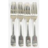 FOUR VICTORIAN SILVER TABLE FORKS, FIDDLE PATTERN, LONDON 1846, 11OZS 12DWTS++GOOD CONDITION