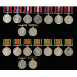 WORLD WAR TWO, DEFENCE MEDAL (9) AND WAR MEDAL (9) (18)