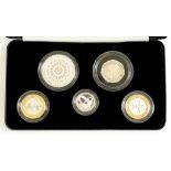 UNITED KINGDOM PROOF SILVER PIEDFORT FIVE COIN COLLECTION 2007, CASED