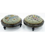 A PAIR OF VICTORIAN EBONISED FOOT STOOLS WITH BEADWORK TOP, 13CM H X 29CM D