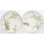 A PAIR OF MINTON BONE CHINA DISHES, PRINTED AND PAINTED WITH GRASSES AND WILD FLOWERS, 23.5CM D,