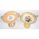 TWO STAFFORDSHIRE BONE CHINA COMPORTS, PAINTED WITH FLOWERS, 20CM H, C1850