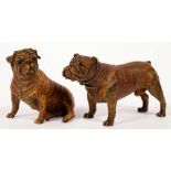 TWO CONTINENTAL COLD PAINTED METAL SCULPTURES OF BULLDOGS, 7 AND 8CM H