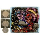 A QUANTITY OF COSTUME JEWELLERY AND COINS++WEAR CONSISTENT WITH AGE
