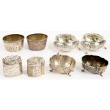 MISCELLANEOUS SILVER MUSTARD POTS AND OTHER ARTICLES, VICTORIAN AND LATER, 7OZS 14DWTS++TARNISHED