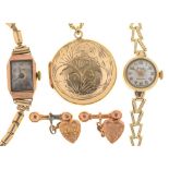 AN ACCURIST 9CT GOLD LADY'S WRISTWATCH WITH 9CT GOLD BRACELET, ANOTHER GOLD LADY'S WRISTWATCH WITH