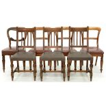 TWO SETS OF THREE VICTORIAN MAHOGANY DINING CHAIRS AND ANOTHER