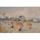 W. HARDY, HARVEST TIME, SIGNED, WATERCOLOUR, 22 X 34CM