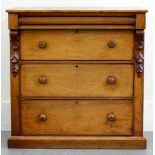 A VICTORIAN CARVED MAHOGANY CHEST OF DRAWERS, 122CM H; 124 X 55CM