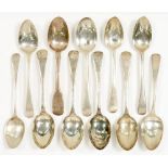 ELEVEN VARIOUS SILVER SPOONS, VICTORIAN AND LATER, 15OZS 4DWTS++GOOD CONDITION