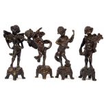 A SET OF FOUR MINIATURE BRONZE STATUETTES OF MUSICIANS, 14CM H AND CIRCA