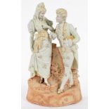 A CONTINENTAL PAINTED BISCUIT GROUP OF LOVERS, 40CM H, LATE 19TH C