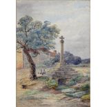 H. SEYMOUR, LINBY CROSS, SIGNED AND DATED 90, WATERCOLOUR, 50 X 35CM AND FRED FITCH, VILLAGE