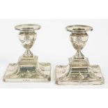 A PAIR OF EDWARD VII SILVER DWARF CANDLESTICKS, 10 CM H, LOADED, SHEFFIELD 1907