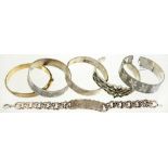 SIX SILVER AND SILVER GILT BANGLES AND BRACELETS, 181G++WEAR AND DAMAGE CONSISTENT WITH AGE