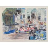 AFTER WALTER GOTSCHKE, MOTOR RACING, LITHOGRAPHS, A SET OF FOUR, SIGNED AND NUMBERED BY THE ARTIST