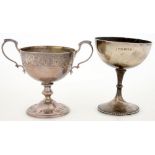 A GEORGE III SILVER GOBLET, 10.5 CM H, LONDON 1800 AND A VICTORIAN SILVER TWO HANDLED MINIATURE