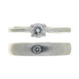 TWO DIAMOND RINGS, IN PLATINUM, 9.5G, SIZES M AND N++WITH LIGHT WEAR CONSISTENT WITH AGE