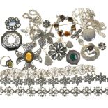 A QUANTITY OF SILVER, MARCASITE AND COSTUME JEWELERY++WEAR CONSISTENT WITH AGE