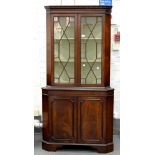 A MAHOGANY CORNER CABINET WITH DENTIL CORNICE, 181CM H X 84CM W