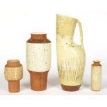 STUDIO POTTERY. THREE STONEWARE VASES BY ARTHUR GRIFFITHS (B. 1928) WITH MOTTLED WHITE OR OATMEAL