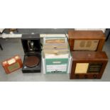 VINTAGE RADIO EQUIPMENT, A PYE RADIO AND A BUSH RADIO, A CASED GRAMOPHONE AND MISCELLANEOUS RECORDS,