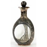 A SILVER OVERLAY DIMPLE BOTTLE AND STOPPER, 25 CM H, EARLY 20TH C++TARNISHED