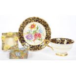 TWO SQUARE ROYAL WORCESTER GARDEN POND ASHTRAYS, 7CM L, PUCE PRINTED MARK, C1930 AND A PARAGON