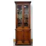 A VICTORIAN MAHOGANY BOOKCASE, THE UPPER PART FITTED WITH GLAZED DOORS, 245CM H; 89 X 50CM