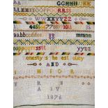 A VICTORIAN LINEN SAMPLER, WORKED BY FLORENCE ROBINSON NEWTON AGED 19 YEARS, 1876, 39 X 30CM AND