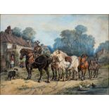 HARDEN S. MELVILLE, TRAVELLER ON HORSEBACK, SIGNED, WATERCOLOUR, 55 X 75CM