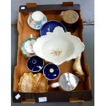 A ROYAL DOULTON TUBE LINED PATTERN BOWL, A FLORAL ENCRUSTED CONTINENTAL PEDESTAL BOWL AND A BRASS