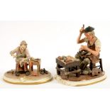 TWO CAPO DI MONTE FIGURES OF A COBLER, 24CM H AND SMALLER, C1970, MISCELLANEOUS ROYAL CROWN DERBY