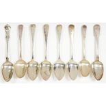 MISCELLANEOUS SILVER DESSERT SPOONS, GEORGE III AND LATER, 16OZS 6DWTS++TARNISHED
