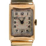 A ROTARY 9CT GOLD CASED LADY'S WRISTWATCH, DIAL 30 X 23 MM, LONDON 1955, ON A GOLD PLATED FLEXIBLE