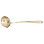 A GEORGE III SILVER SOUP LADLE, MAKER'S MARK MK STRUCK TWICE, DUBLIN, C1780, 5OZS 12DWTS++TARNISHED