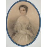 W. H. CUBLEY, PORTRAITS OF YOUNG LADY'S, A PAIR, OVAL, INDISTINCTLY SIGNED, CHALK AND PENCIL, 23 X