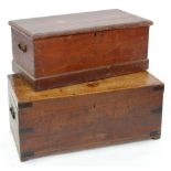 A VICTORIAN IRON BOUND TRUNK, POSSIBLY PADOUK AND A PAINTED PINE TRUNK, 39CM H; 91 X 46CM AND