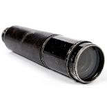 A ROSS 2¼" BLACK PAINTED REFRACTING TELESCOPE, THREE DRAW, WITH LEATHER COVERED BARREL, MARKED