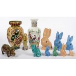 A SMALL COLLECTION OF POTTERY MODELS OF ANIMALS, INCLUDING SYLVAC RABBITS, ETC