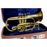 A BRASS CHINESE LARK CORNET, MARKED M4045, CASED