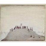 †LAURENCE STEPHEN LOWRY, RA (1887-1976) THE NOTICE BOARD reproduction printed in colour, signed by