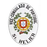 JERSEY, CHANNEL ISLANDS. THE ENAMELLED OVAL ARMORIAL NAMEPLATE OF THE RESIDENCE OF THE PORTUGUESE