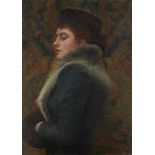 GERALD EDWARD WELLESLEY (1846-1915) PORTRAIT OF A LADY half length in a blue coat and furs, oil on