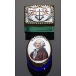 A FRENCH ENAMEL BONBONNIERE WITH PORTRAIT OF GEORGE WASHINGTON AND AN ENAMEL PATCH BOX PAINTED