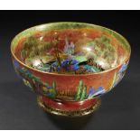 A WEDGWOOD FLAME FAIRYLAND LUSTRE PUNCH BOWL DESIGNED BY DAISY MAKEIG-JONES, C1920 the interior