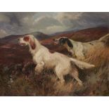 WILLIAM ARNOLD WOODHOUSE (1857-1939) ENGLISH SETTERS signed, oil on canvas, 36.5 x 47cm++Good